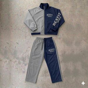 Men's 100% Nylon Streetwear Printed Tracksuits <b>Patchwork</b> Zip <b>Jacket</b> Pant Jogger Gym Sets Custom Color Block Unisex Tracksuits - Product Image 1