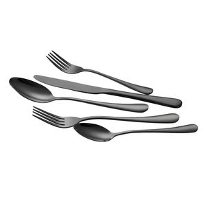Set di posate da 30 pezzi in acciaio inossidabile per alimenti, colore nero, con finitura a specchio, lavabili in lavastoviglie, per hotel - Product Image 1
