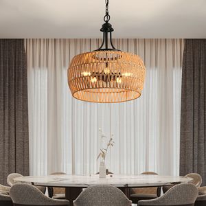 Stile Boho corda di canapa luce lampada a sospensione in juta intrecciata a mano catena con paralume a corda naturale lampada a soffitto per - Product Image 2