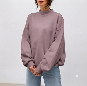 เสื้อสเวตเชิ้ตผู้หญิงคอเต่าทรงโอเวอร์ไซส์ ผ้าฟลีซ 100% ผ้าฝ้าย สีพื้น แขนยาว ระบายอากาศได้ดี แห้งเร็ว กันยับ กันลม - Product Image 1