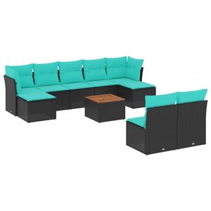 Set Divano da Esterno in Polyrattan Nero da 10 Pezzi con Cuscini - Elegante Collezione di Mobili da Giardino - Product Image 2