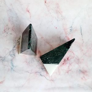 Modern Art Deco Green and White Marble Sculptural Bookends Luxury Natural Stone Holder for Home Office Bookshelf <b>Library</b> Decor - Product Image 2