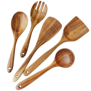 Ensemble d'ustensiles de cuisine en bois de qualité supérieure, cuillères et spatules antiadhésives, écologiques, fabriquées à la main, pour un usage domestique, meilleur prix - Product Image 1
