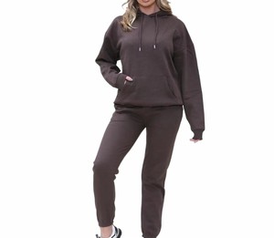 Conjunto Deportivo de Dos Piezas para Mujer, 100% Algodón, Sudadera con Capucha de Felpa de Color Sólido, Corte Holgado Informal, Pantalones Largos, OEM ODM - Product Image 1