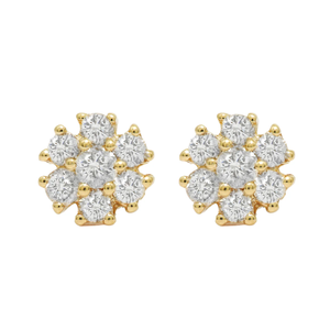 Pendientes de Clip con Diamantes de Corte Brillante en Forma de Flor de 0.50 CT en Oro Amarillo de 14 Quilates con Baño de Rodio - Product Image 3