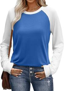 Camisetas de Manga Larga para Mujer, Color Block, Cuello Redondo, Estilo Casual, Básicas, Ropa de Otoño 2026, Moda, 100% Algodón, 180 GSM - Product Image 6