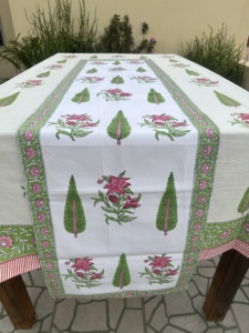 Green Leaf Block printed <b>Table</b> Cover Washable <b>Tablecloth</b> Flower Hand Block Printed <b>Round</b> <b>Tablecloth</b>, Wedding <b>Table</b> Decor, Dining - Product Image 2
