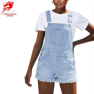 Combinaison en jean pour femme personnalisée, style tendance, une pièce, avec boutons sur le devant, bretelles réglables, poches utilitaires et style branché - Product Image 1