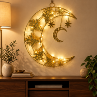 Décoration Eid Mubarak Ramadan : Lune et étoile scintillantes à LED en jacinthe d'eau, durables et réutilisables, petites et moyennes, à suspendre au mur pour le salon