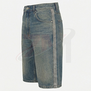 Premium Men Stone Embellished Denim Shorts Luxury Streetwear Custom OEM ODM Clothing Factory Supplier - Product Image 1