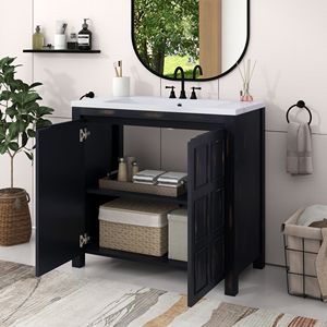 Mobile bagno retrò Espresso da 36 pollici con lavabo integrato e set di armadietti contenitore - Mobiletto bagno retrò Espresso - Product Image 4