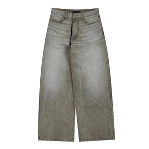 Pantalones Vaqueros de Cintura Alta y Pierna Ancha para Hombre, Estilo Casual, de Algodón Lavado, Corte Holgado, Estilo Otoñal - Product Image 1