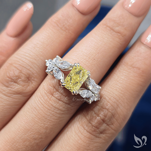 Bague fantaisie en diamant de laboratoire jaune intense et radieux de 2,08 carats, certifiée IGI, bague d'accentuation inspirée de la nature - Product Image 5