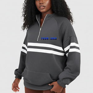 High Quality 100% Cotton Fleece <b>Women</b> <b>Half</b> <b>Zip</b> <b>Sweatshirt</b> Printed Heavy Weight Luxury Solid Color Streetwear <b>Half</b> <b>Zip</b> <b>Sweatshirt</b> - Product Image 4