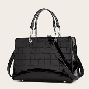 Bolso de Mano de Cuero con Estampado de Cocodrilo para Mujer, Bolso Grande para Portátil, Cierre de Cremallera, Forro de Algodón, Dos Asas, Bolsillo Portátil - Product Image 1