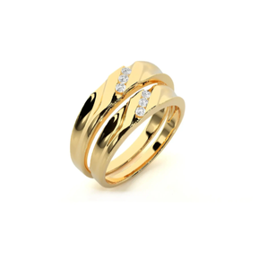 925 Sterling Silver Gold Plated Zircon Bezel Set Romantic Diagonal <b>Couple</b> Rings - Product Image 2