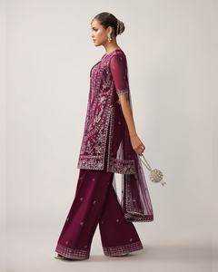 ชุดสาหรี่กะมีซปักลายหรูหราสำหรับผู้หญิง ผ้าวิสโคสคุณภาพพรีเมียม แห้งเร็ว ซึมซับเหงื่อ ไม่ยับ เหมาะสำหรับงานปาร์ตี้และกันแดด - Product Image 4