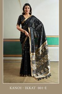 Kanoi Ikkat Silk Saree Black Gold Geometric Pattern Wedding Wear Women Traditional Floor Length Regular Fit - Product Image 1