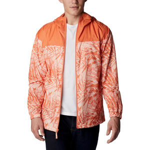 Wholesale <b>Men's</b> Orange Tropical Print Hooded Soft Shell <b>Jacket</b> Zip Front Water Resistant Summer Outdoor Wear - Product Image 2
