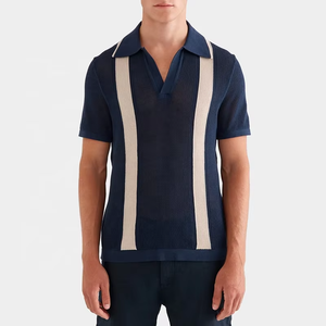 Polo de Verano de Alta Calidad para Hombre, Tejido de Algodón Piqué, Cuello Abierto, Manga Corta, con Rayas Tejidas en Contraste - Product Image 1