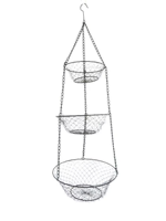 Panier suspendu vintage en fil de fer noir, 3 niveaux, pliable, écologique, rond, pour la décoration de la cuisine et de la salle de bain