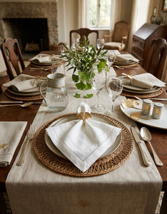 Ensemble de serviettes de table en coton à double point brodé à pois blancs pour la maison, l'hôtel ou les événements - Product Image 1