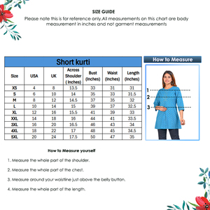 Kurti court en coton imprimé floral bleu sarcelle, élégant et décontracté, en tissu respirant et confortable, haut pour femme, idéal pour l'été et le quotidien. - Product Image 6