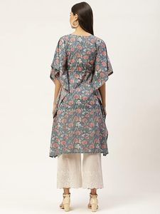 High Quality Designer Cotton Floral Printed <b>Kaftan</b> <b>Summer</b> Daily Wear Regular Fit Sweetheart Neck Washable Three Quarter Sleeves - Product Image 2