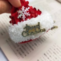 Barrettes et chapeau de Noël pour filles avec décoration en tissu flocon de neige et paillettes 10x6cm, saisonnières pour tenue de fête festive