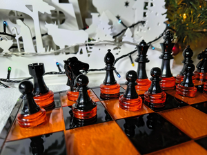RESIN QUALITE CUSTOM <b>WOOD</b> AND RESIN <b>CHESS</b> BOARD BOX <b>Chess</b> Game <b>Set</b> Luxury Resin Red Black <b>Chess</b> Piece - Product Image 4