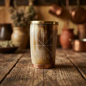 Jarra de Cuerno de Búfalo Estilo Vikingo, Taza Rústica para Beber, Jarra de Cerveza Hecha a Mano, Vajilla Medieval para Bar, Restaurante y Hogar - Product Image 4