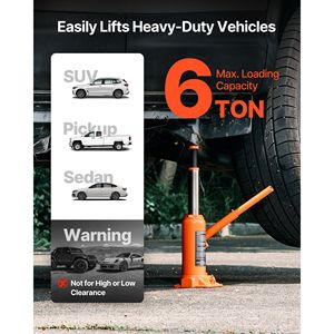 Martinetto Idraulico a Bottiglia Saldato per Carichi Pesanti da 6 Tonnellate (13227.6 Libbre) per Auto e SUV, Gamma di Sollevamento 7.7-14.8 Pollici - Nuovo Prodotto - Product Image 1