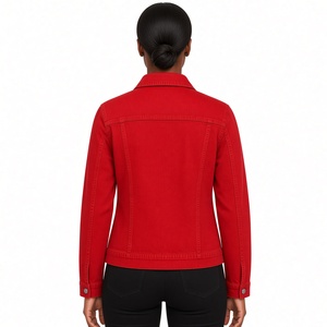 Chaqueta Vaquera Clásica para Mujer PDK, Roja, Manga Larga, con Cuello, Bordado Decorativo, Botones Metálicos y Bolsillos Delanteros - Product Image 2
