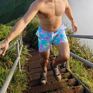 Short de bain décontracté pour homme à imprimé, séchage rapide, avec dentelle décorative et poche sans bretelles, 1 pièce - Product Image 2