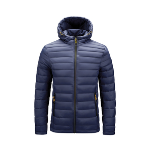 Men's Hooded Puffer <b>Jacket</b> Solid Color Windproof Breathable Stand Collar Zipper Casual Winter Wear <b>Slim</b> <b>Fit</b> Regular Length - Product Image 1