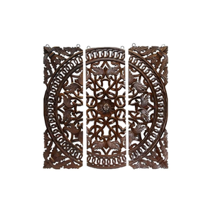 Ensemble de 3 panneaux muraux sculptés à la main en bois de manguier, art mural décoratif en bois pour salon, chambre et décoration intérieure - Product Image 1