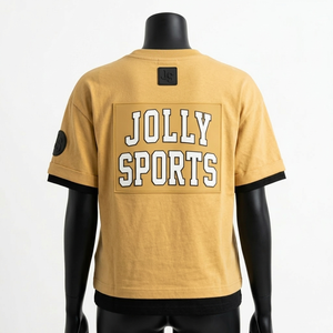 T-shirt double couche en coton premium 200 GSM pour femme, couleur moutarde, avec logo imprimé en relief contrastant à l'intérieur - Product Image 4