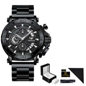 Nektom Quartz <b>Watch</b> <b>Men</b> Chronograph Sport Waterproof Luminous <b>Black</b> Steel Band - Product Image 5