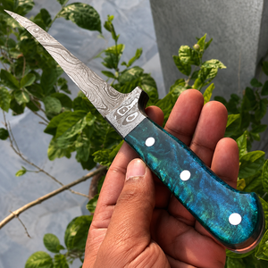 Couteau de filetage artisanal en acier Damas avec manche en résine bleue – Couteau à désosser à lame fixe personnalisé OEM - Product Image 4