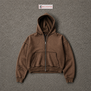 Sweat à capuche marron oversize zippé, texture gaufrée, épais, style streetwear, manches effet usé, décontracté, unisexe - Product Image 5