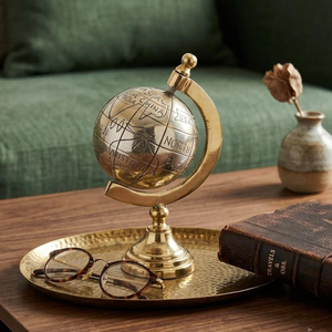 Mini globe en laiton sur support, carte du monde gravée vintage, ornement de table, globe décoratif pour bureau, accessoire de bureau, salle d'étude, voyage - Product Image 4