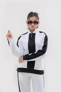 Custom Womens <b>White</b> Black Tracksuit Full Zip Jacket Wide Leg Pants Athletic Sportswear Training Jogging Matching <b>Set</b> - Product Image 5