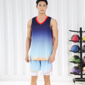 ชุดเสื้อบาสเก็ตบอลคอวีแขนกุดสำหรับผู้ชายชุดกางเกงขาสั้นชุดทีมฤดูร้อนสีไล่ระดับสี - Product Image 3
