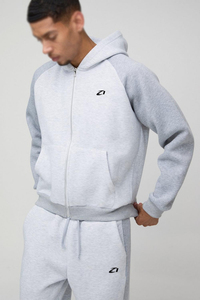 Survêtement Homme en Mélange de Coton, Ensemble Deux Pièces à Capuche Entièrement Zippé, Pantalon de Survêtement Coupe Droite, Bicolore Raglan, Broderie Logo Personnalisée, Vente en Gros - Product Image 3