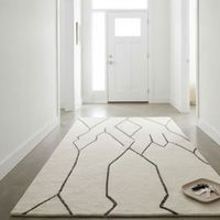Tapis rectangulaire tendance moderne à motifs géométriques, en laine et polyester, tissage plat, avec envers antidérapant en caoutchouc, idéal pour le salon