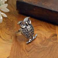 Bague ajustable vintage classique hibou en laiton ton argent antique, bijoux de mode pour femmes et hommes