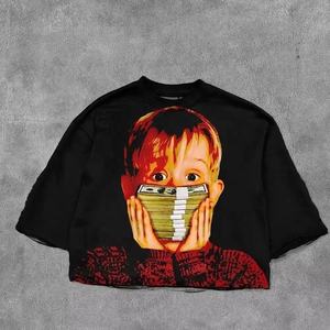 Fabricante de ropa, camiseta cuadrada recortada de algodón pesado con estampado gráfico personalizado, camiseta cuadrada de gran tamaño con hombros caídos y dobladillo crudo para hombre - Product Image 2