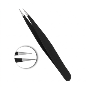 Ensemble de pinces à épiler noires pour sourcils, pointues et inclinées, en acier inoxydable de précision - Product Image 2