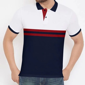 Polo de Manga Corta para Hombre, con Bloques de Color, a Rayas, Informal, de Punto, 100% Algodón, Blanco, Azul Marino, Rojo - Product Image 1