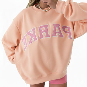 Parke Women's <b>Long</b> Drop Shoulder Oversized 100% Cotton Fleece Heavyweight Loose Applique Patches Customizable Sweatshirt - Product Image 3